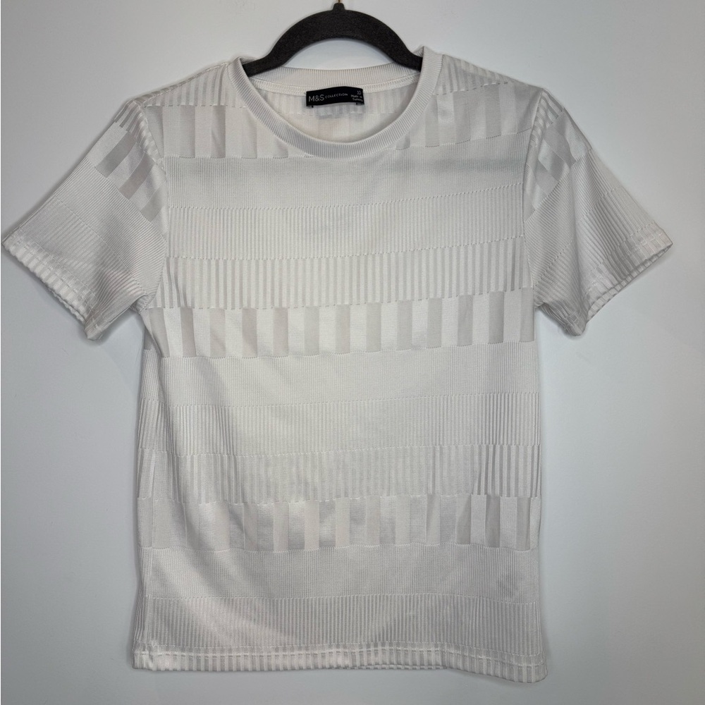 M&S Collection woven texture classic White Patterned Shirt size 6